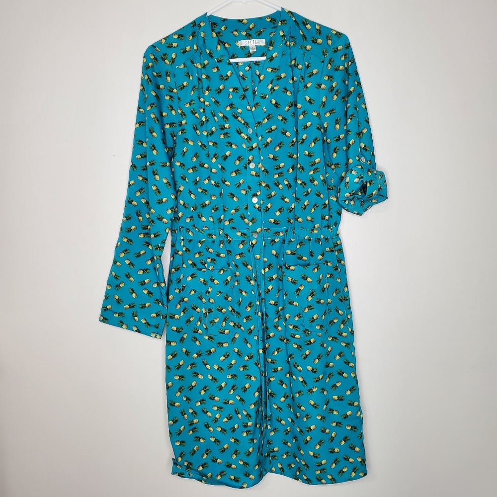 21?) Spense Pineapple Button-Up Midi Roll Up Slee… - image 8